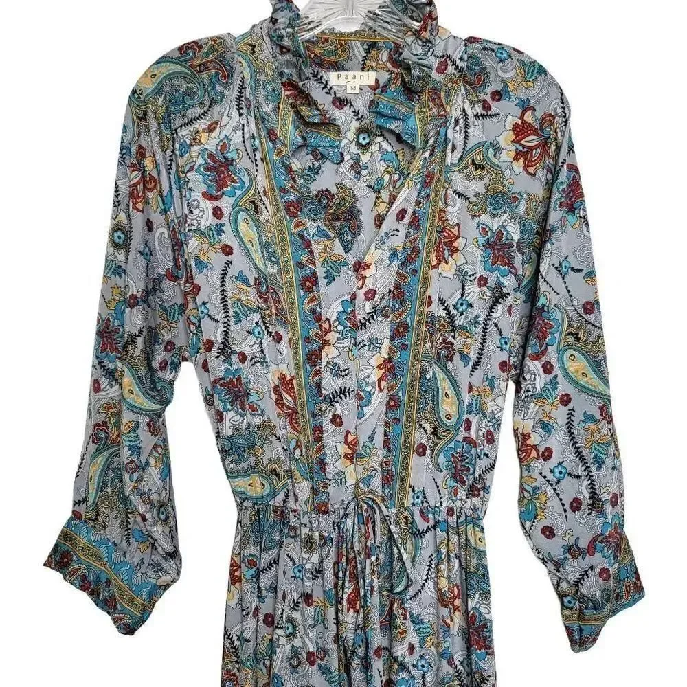 Paani Paisley Floral Midi Tiered Dress Boho Cottagecore Size Medium